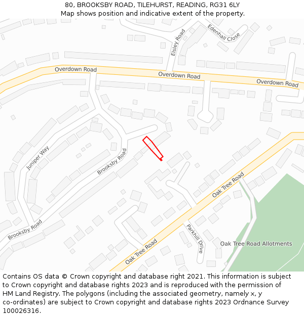 80, BROOKSBY ROAD, TILEHURST, READING, RG31 6LY: Location map and indicative extent of plot