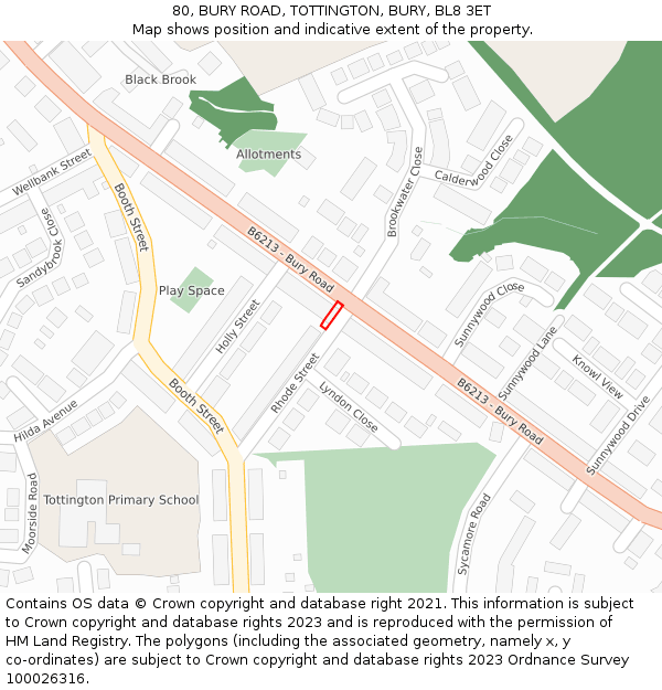 80, BURY ROAD, TOTTINGTON, BURY, BL8 3ET: Location map and indicative extent of plot