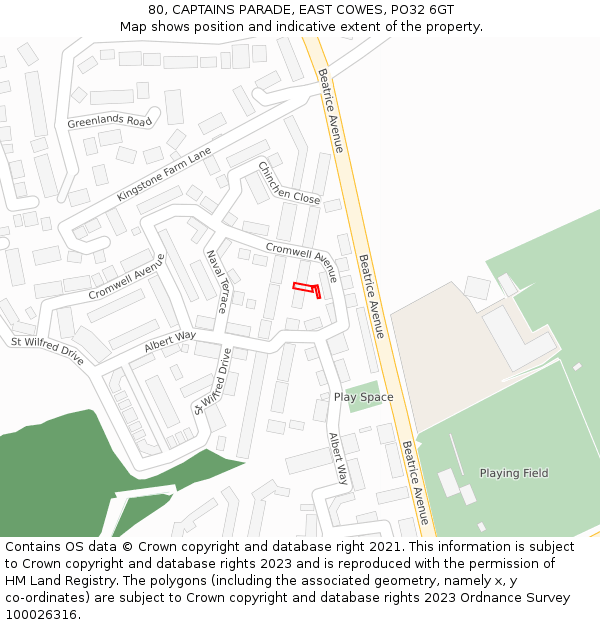 80, CAPTAINS PARADE, EAST COWES, PO32 6GT: Location map and indicative extent of plot