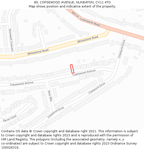80, COPSEWOOD AVENUE, NUNEATON, CV11 4TG: Location map and indicative extent of plot