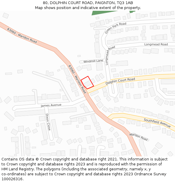 80, DOLPHIN COURT ROAD, PAIGNTON, TQ3 1AB: Location map and indicative extent of plot