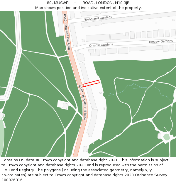 80, MUSWELL HILL ROAD, LONDON, N10 3JR: Location map and indicative extent of plot