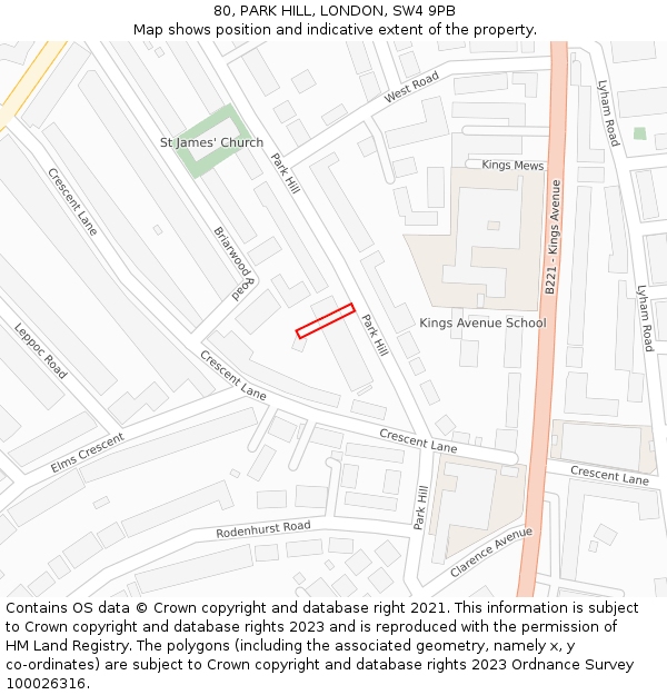 80, PARK HILL, LONDON, SW4 9PB: Location map and indicative extent of plot