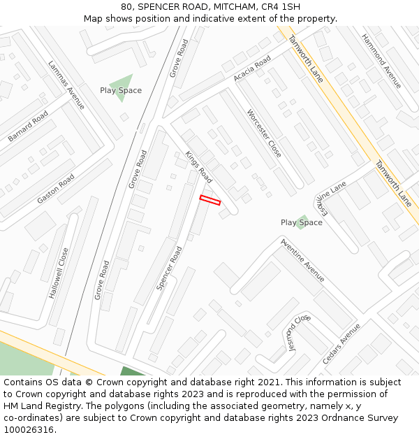80, SPENCER ROAD, MITCHAM, CR4 1SH: Location map and indicative extent of plot