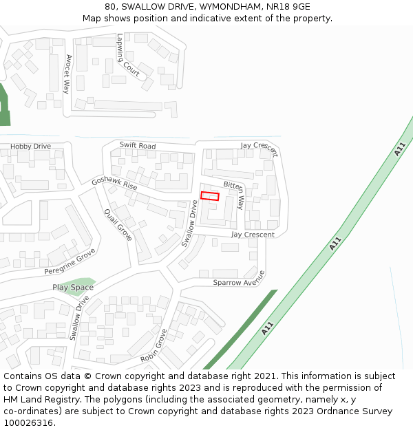 80, SWALLOW DRIVE, WYMONDHAM, NR18 9GE: Location map and indicative extent of plot