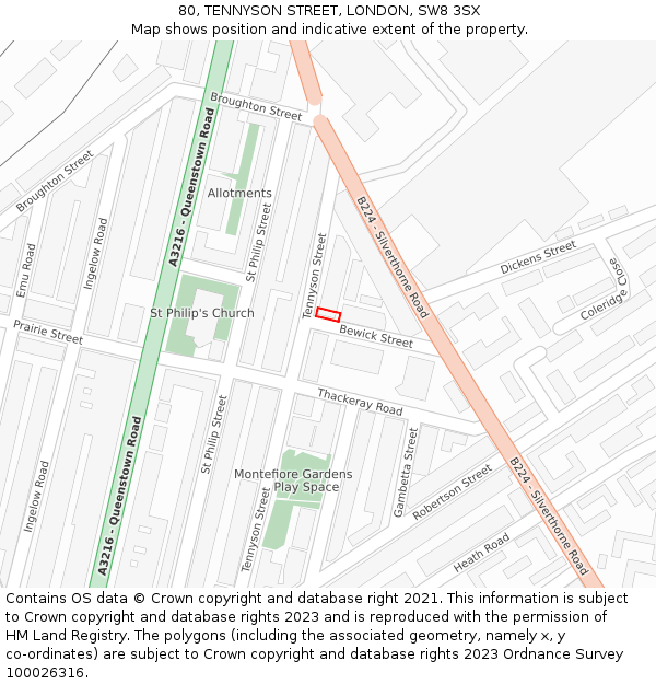 80, TENNYSON STREET, LONDON, SW8 3SX: Location map and indicative extent of plot