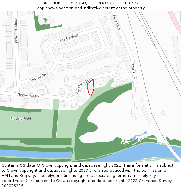 80, THORPE LEA ROAD, PETERBOROUGH, PE3 6BZ: Location map and indicative extent of plot