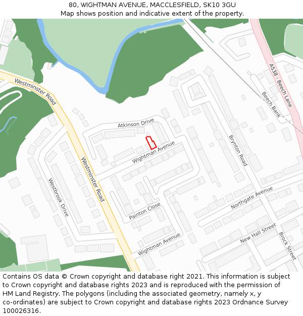 80, WIGHTMAN AVENUE, MACCLESFIELD, SK10 3GU: Location map and indicative extent of plot
