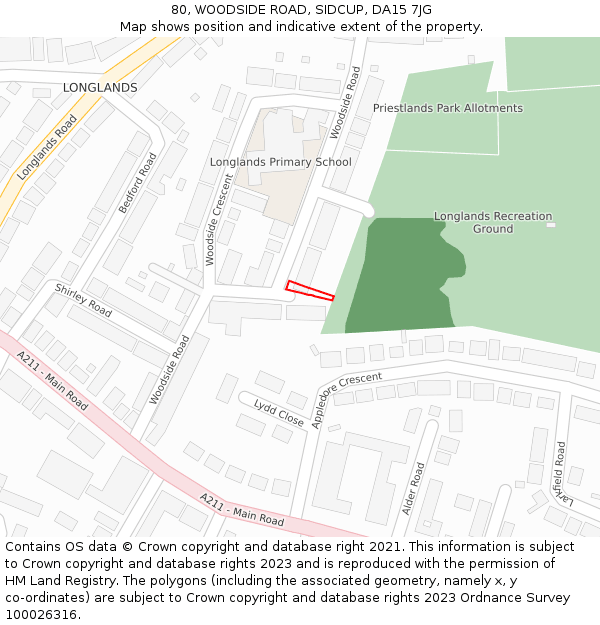 80, WOODSIDE ROAD, SIDCUP, DA15 7JG: Location map and indicative extent of plot
