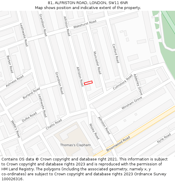 81, ALFRISTON ROAD, LONDON, SW11 6NR: Location map and indicative extent of plot