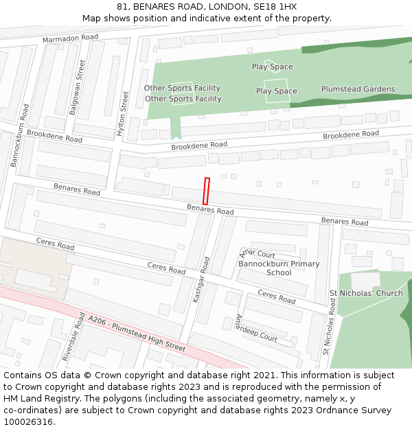 81, BENARES ROAD, LONDON, SE18 1HX: Location map and indicative extent of plot