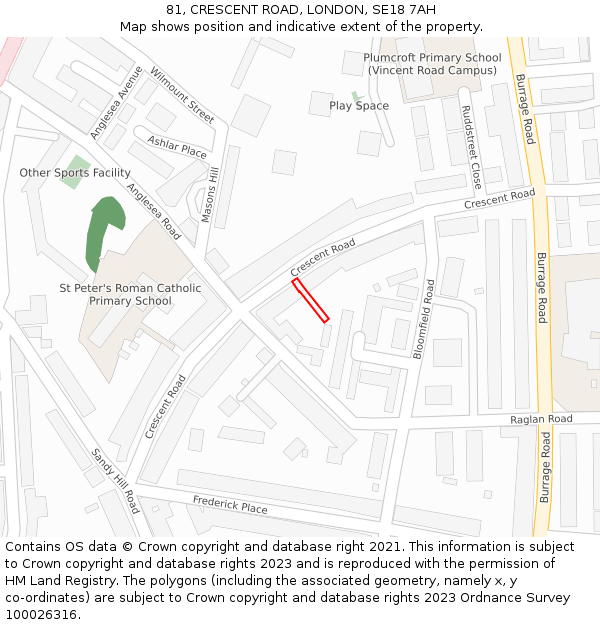 81, CRESCENT ROAD, LONDON, SE18 7AH: Location map and indicative extent of plot