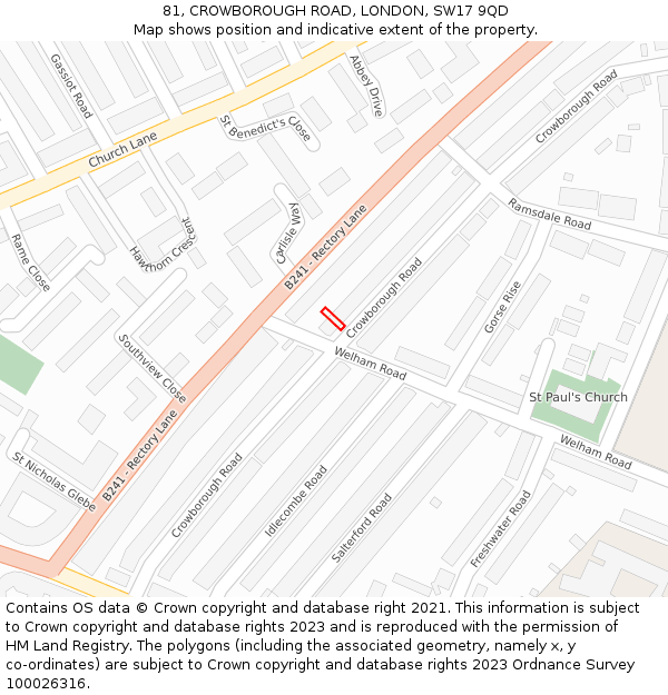 81, CROWBOROUGH ROAD, LONDON, SW17 9QD: Location map and indicative extent of plot