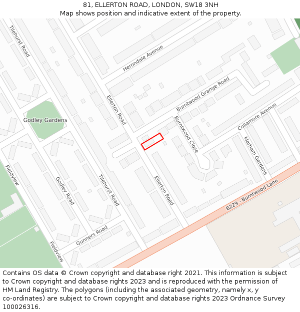 81, ELLERTON ROAD, LONDON, SW18 3NH: Location map and indicative extent of plot