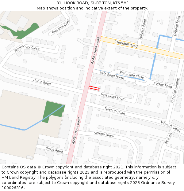 81, HOOK ROAD, SURBITON, KT6 5AF: Location map and indicative extent of plot