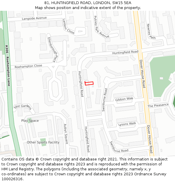 81, HUNTINGFIELD ROAD, LONDON, SW15 5EA: Location map and indicative extent of plot