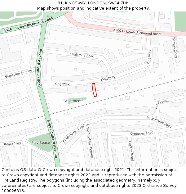 81, KINGSWAY, LONDON, SW14 7HN: Location map and indicative extent of plot