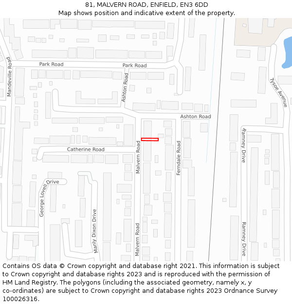 81, MALVERN ROAD, ENFIELD, EN3 6DD: Location map and indicative extent of plot