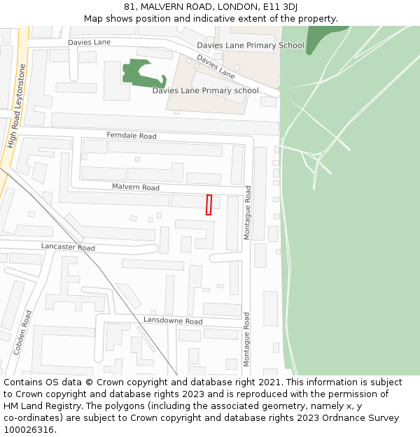 81, MALVERN ROAD, LONDON, E11 3DJ: Location map and indicative extent of plot