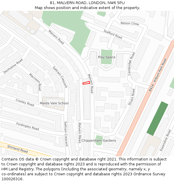 81, MALVERN ROAD, LONDON, NW6 5PU: Location map and indicative extent of plot