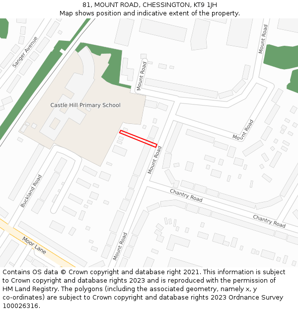81, MOUNT ROAD, CHESSINGTON, KT9 1JH: Location map and indicative extent of plot