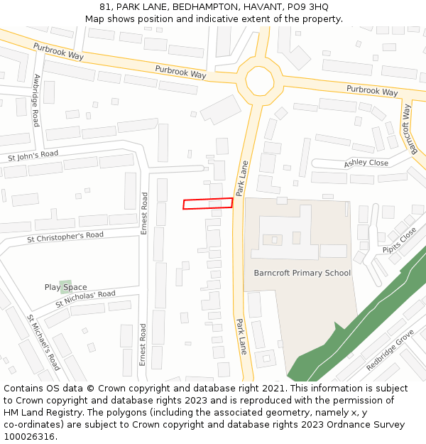 81, PARK LANE, BEDHAMPTON, HAVANT, PO9 3HQ: Location map and indicative extent of plot