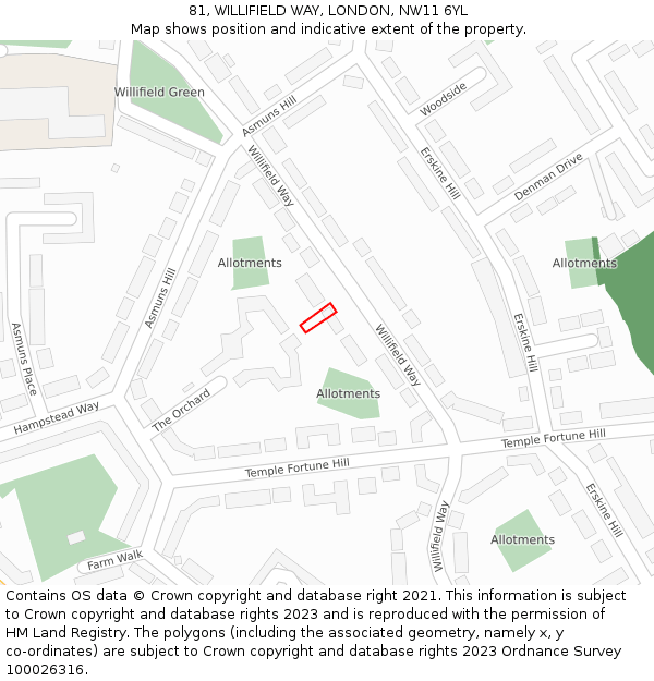 81, WILLIFIELD WAY, LONDON, NW11 6YL: Location map and indicative extent of plot