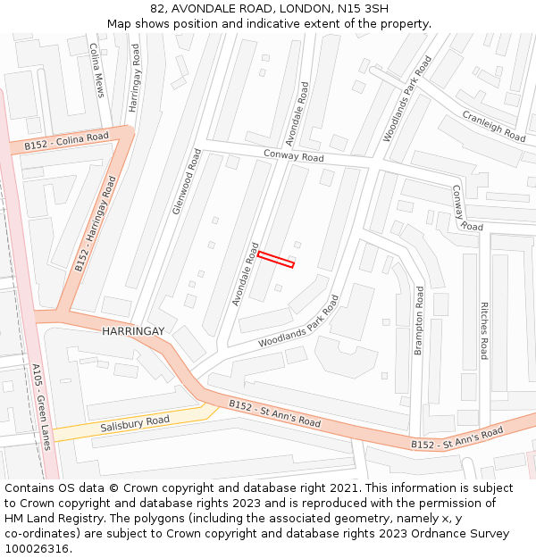 82, AVONDALE ROAD, LONDON, N15 3SH: Location map and indicative extent of plot