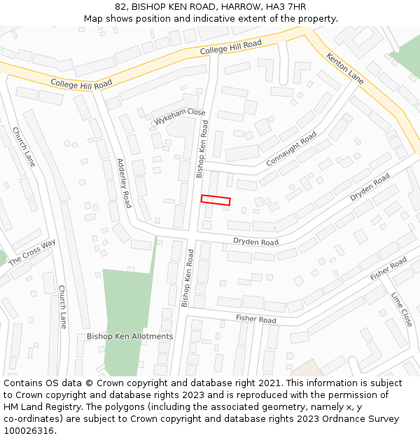 82, BISHOP KEN ROAD, HARROW, HA3 7HR: Location map and indicative extent of plot