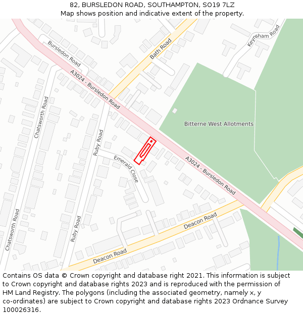 82, BURSLEDON ROAD, SOUTHAMPTON, SO19 7LZ: Location map and indicative extent of plot