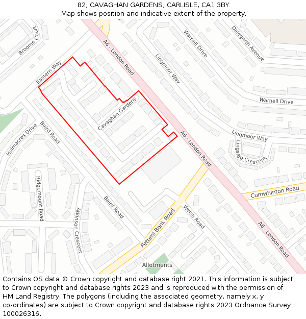 82, CAVAGHAN GARDENS, CARLISLE, CA1 3BY: Location map and indicative extent of plot