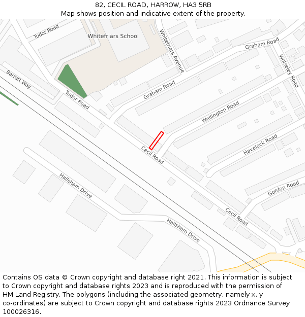 82, CECIL ROAD, HARROW, HA3 5RB: Location map and indicative extent of plot