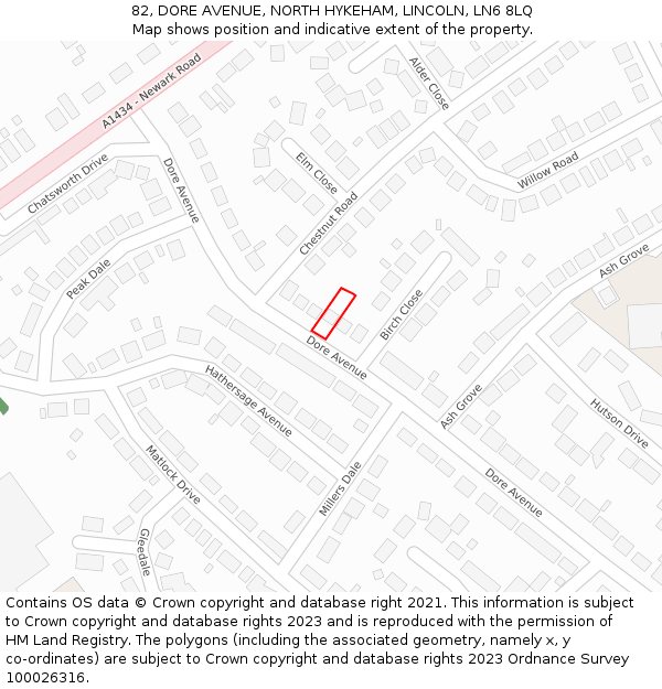 82, DORE AVENUE, NORTH HYKEHAM, LINCOLN, LN6 8LQ: Location map and indicative extent of plot