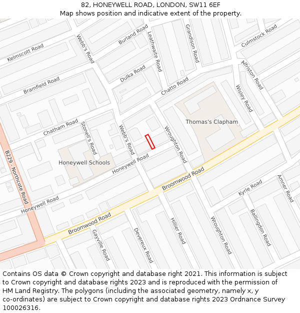 82, HONEYWELL ROAD, LONDON, SW11 6EF: Location map and indicative extent of plot