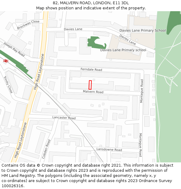 82, MALVERN ROAD, LONDON, E11 3DL: Location map and indicative extent of plot