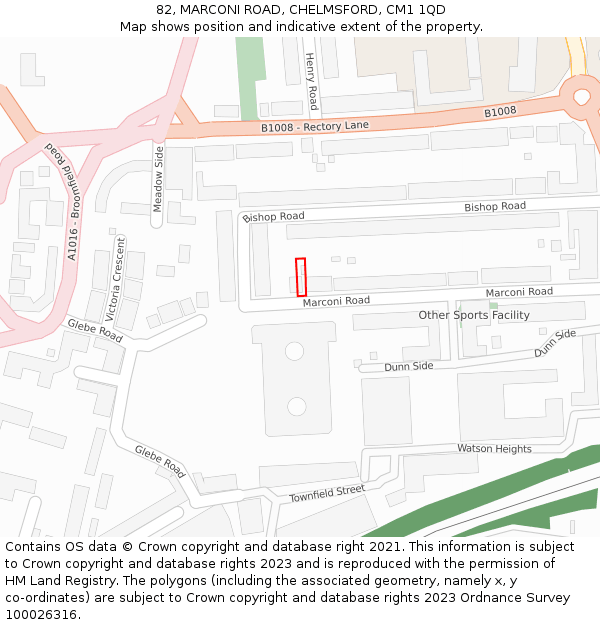 82, MARCONI ROAD, CHELMSFORD, CM1 1QD: Location map and indicative extent of plot
