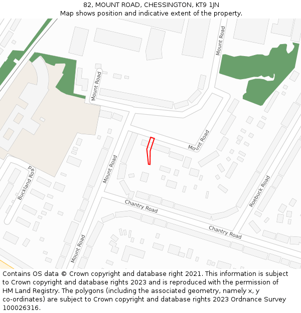 82, MOUNT ROAD, CHESSINGTON, KT9 1JN: Location map and indicative extent of plot