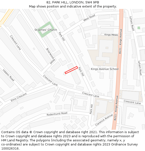 82, PARK HILL, LONDON, SW4 9PB: Location map and indicative extent of plot