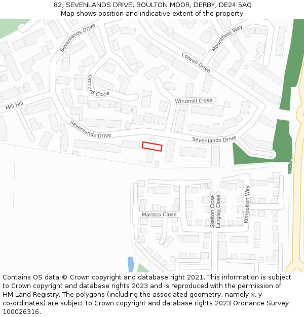 82, SEVENLANDS DRIVE, BOULTON MOOR, DERBY, DE24 5AQ: Location map and indicative extent of plot