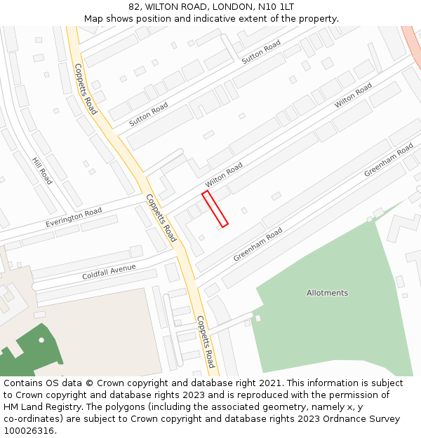82, WILTON ROAD, LONDON, N10 1LT: Location map and indicative extent of plot