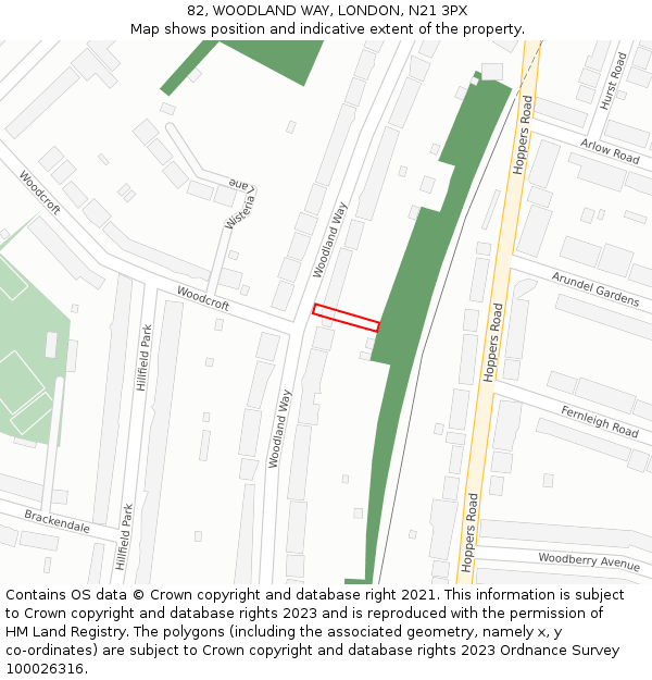 82, WOODLAND WAY, LONDON, N21 3PX: Location map and indicative extent of plot
