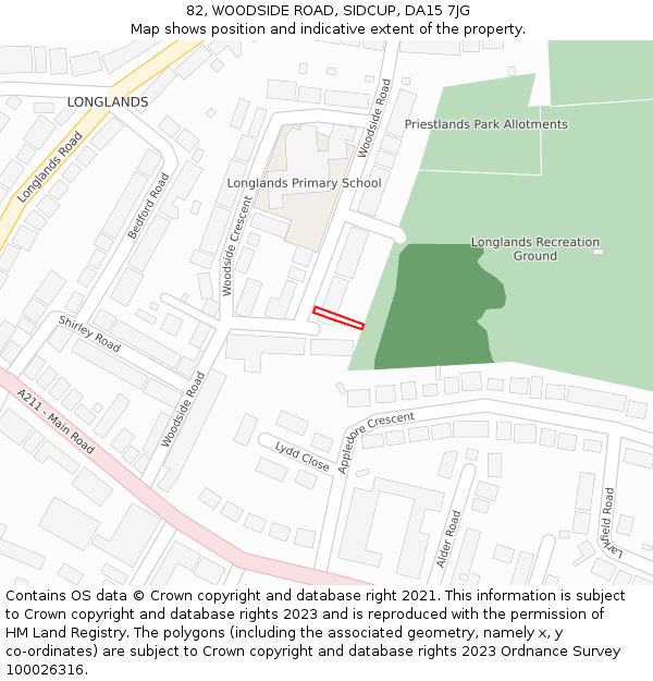 82, WOODSIDE ROAD, SIDCUP, DA15 7JG: Location map and indicative extent of plot