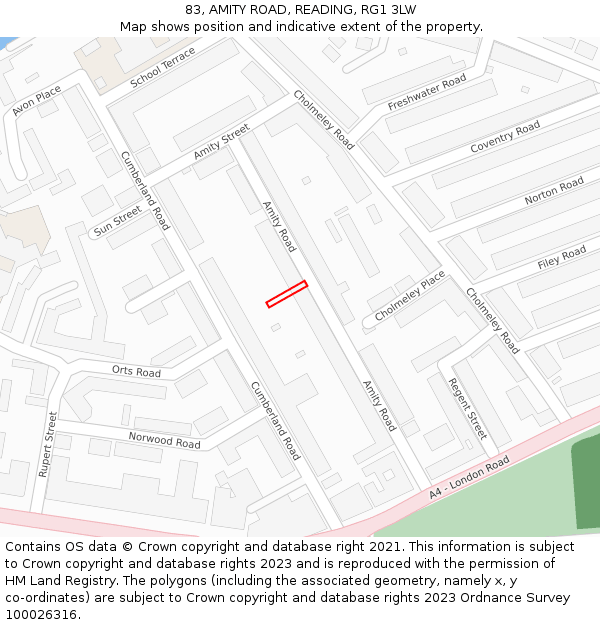 83, AMITY ROAD, READING, RG1 3LW: Location map and indicative extent of plot