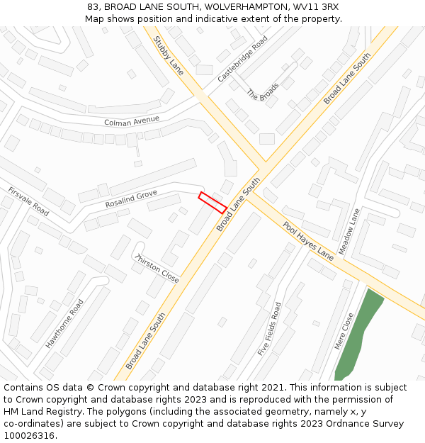 83, BROAD LANE SOUTH, WOLVERHAMPTON, WV11 3RX: Location map and indicative extent of plot