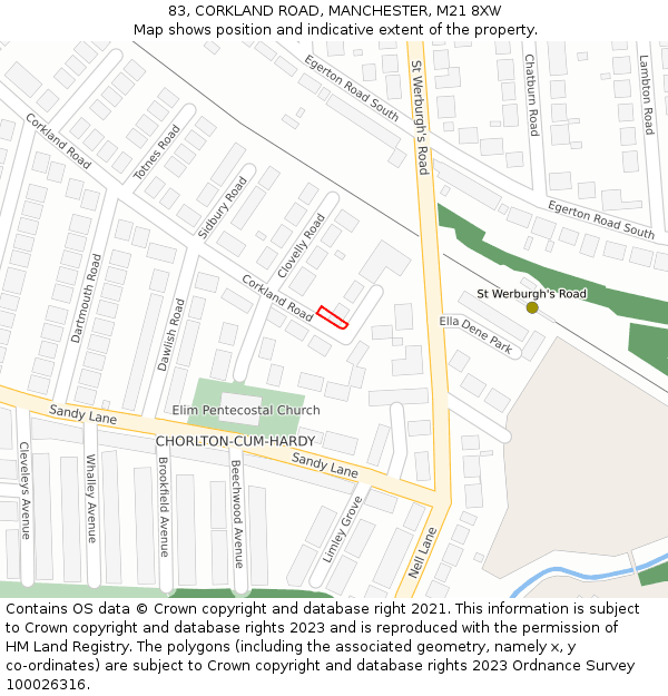 83, CORKLAND ROAD, MANCHESTER, M21 8XW: Location map and indicative extent of plot