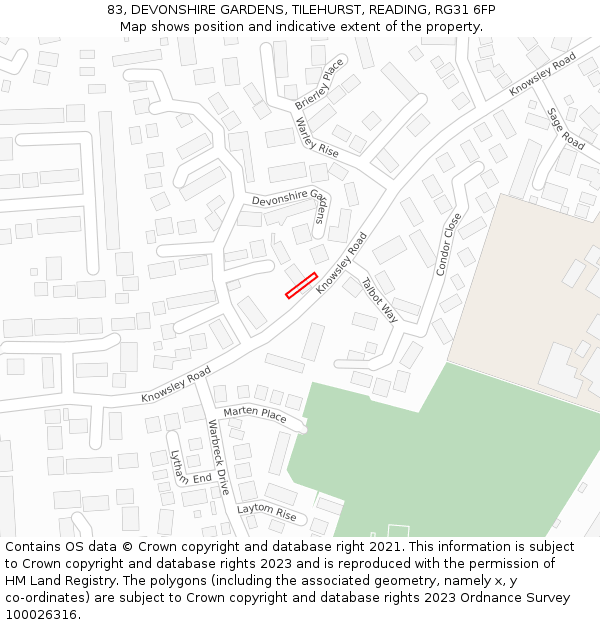 83, DEVONSHIRE GARDENS, TILEHURST, READING, RG31 6FP: Location map and indicative extent of plot