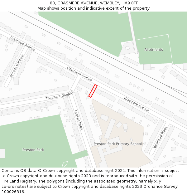 83, GRASMERE AVENUE, WEMBLEY, HA9 8TF: Location map and indicative extent of plot
