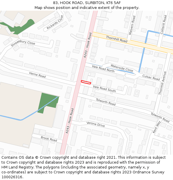 83, HOOK ROAD, SURBITON, KT6 5AF: Location map and indicative extent of plot
