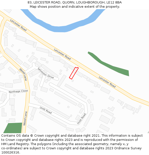 83, LEICESTER ROAD, QUORN, LOUGHBOROUGH, LE12 8BA: Location map and indicative extent of plot