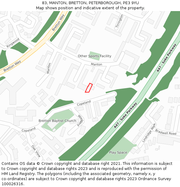 83, MANTON, BRETTON, PETERBOROUGH, PE3 9YU: Location map and indicative extent of plot